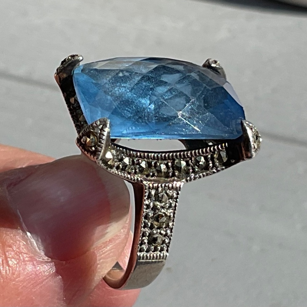 DBJ Topaz Marcasite Ring 925 silver Vintage size 7 - Picture 8 of 15